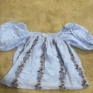 Blue Embroidered Juniors Top